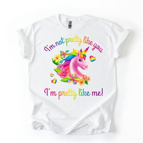 Rainbow Unicorn "Pretty Like Me" Women's Inspirational Graphic Print T-Shirt - Picture 1 of 3